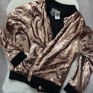 Lovesick Rose Gold Sequin Bomber Jacket
